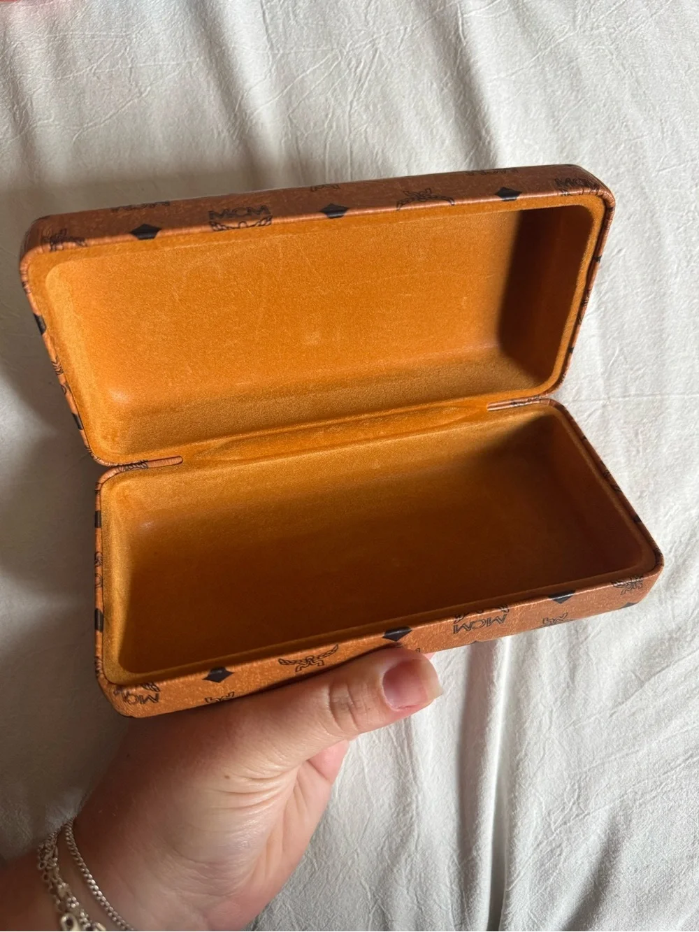 MCM Cognac Brown Monogram Hard Case with Gold Plaque